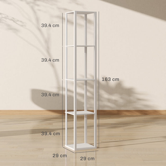 HOMCOM RGB LED Floor Lamp with Shelves, Modern Dimmable Standing Lamp with Remote Control, Adjustable Brightness & Speed for Living Room, Bedroom, Office, White