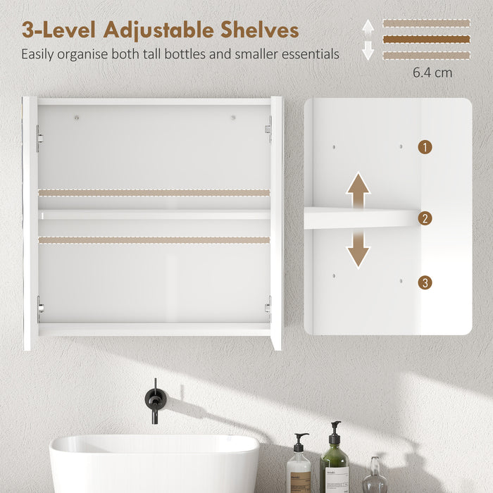 HOMCOM Double-Door Bathroom Mirror Cabinet - White