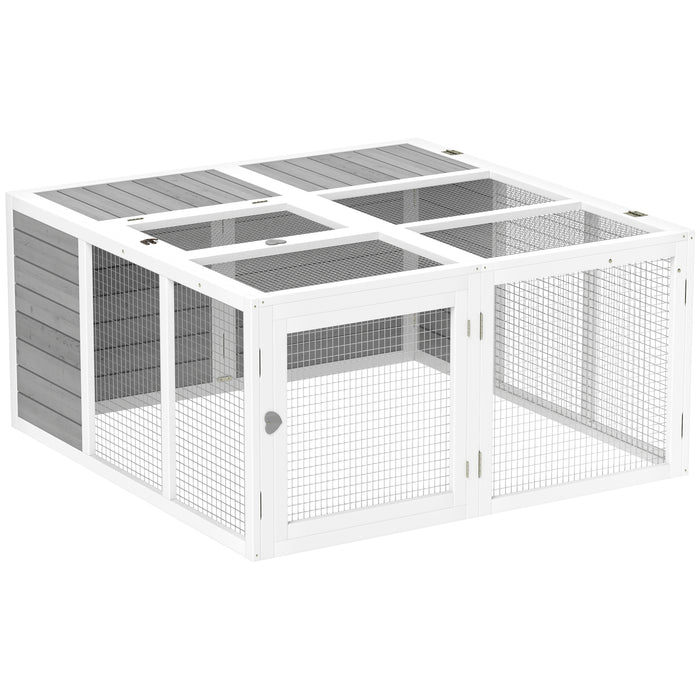 PawHut Rabbit Hutch with Openable Foldable Roof, Light Grey | Aosom UK