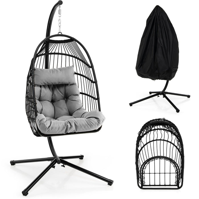 Hanging Swing Egg Chair with Stand Cozy Head Pillow  Cushion-