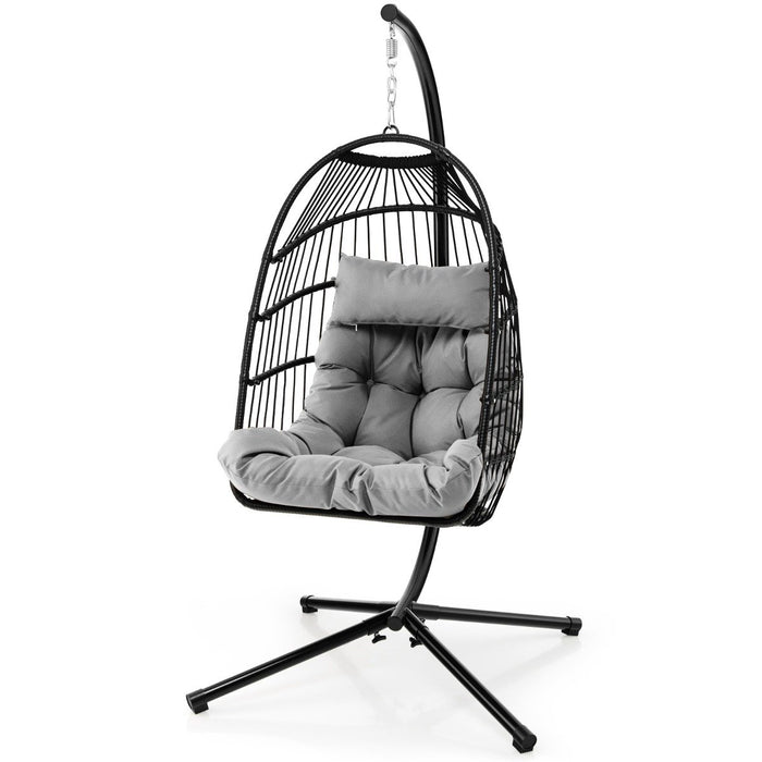 Hanging Swing Egg Chair with Stand Cozy Head Pillow  Cushion-