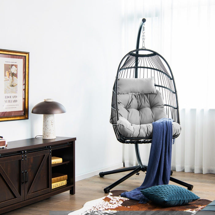Hanging Swing Egg Chair with Stand Cozy Head Pillow  Cushion-