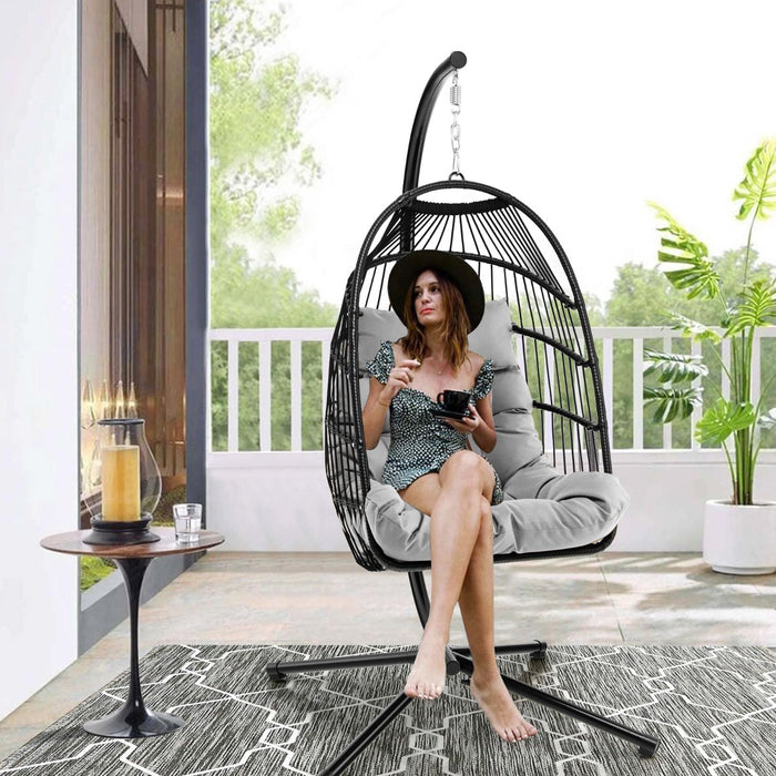Hanging Swing Egg Chair with Stand Cozy Head Pillow  Cushion-