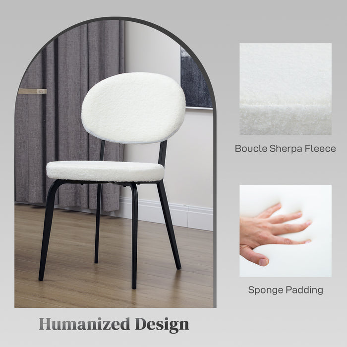 HOMCOM Boucle Dining Chairs Set of 4, Modern Upholstered Sherpa Kitchen Chairs with Backrest, Metal Legs and Padded Seat for Dining Room, Bedroom, Living Room, White