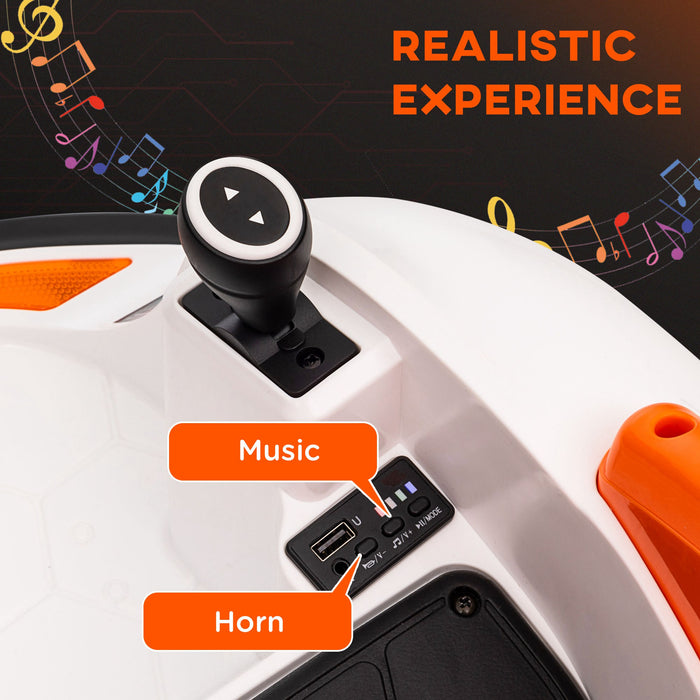 AIYAPLAY 360° Rotation Kids Bumper Car, 12V Waltzer Car with Remote Control, Dual Joysticks, Music Lights - Orange | Aosom UK
