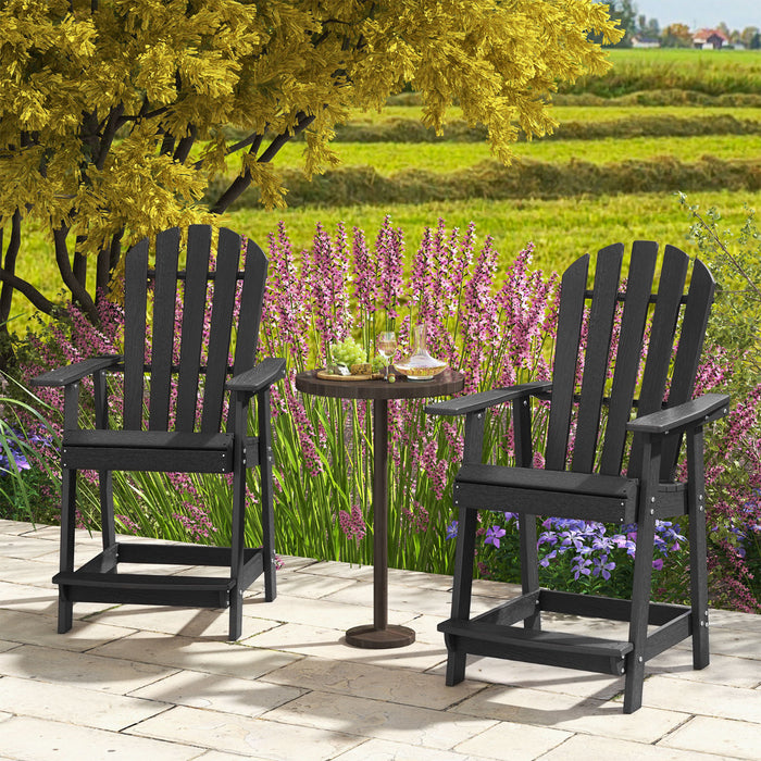 Outdoor HDPE Bar Stool with Armrest Footrest for Garden Poolside Set of 2-