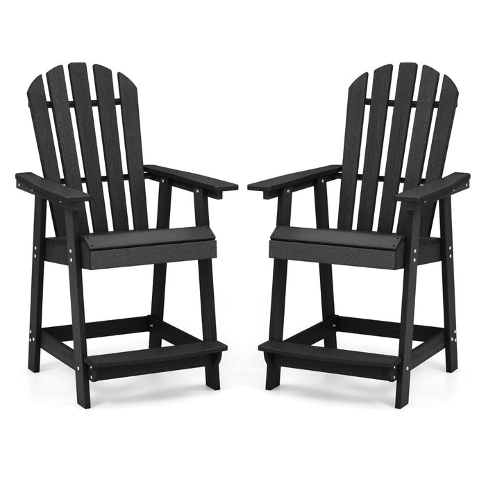 Outdoor HDPE Bar Stool with Armrest Footrest for Garden Poolside Set of 2-