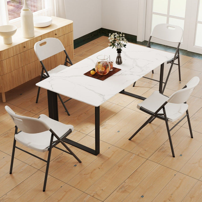 HDPE Plastic Folding Chairs with Metal Frame Set of 4 for Home Office-White