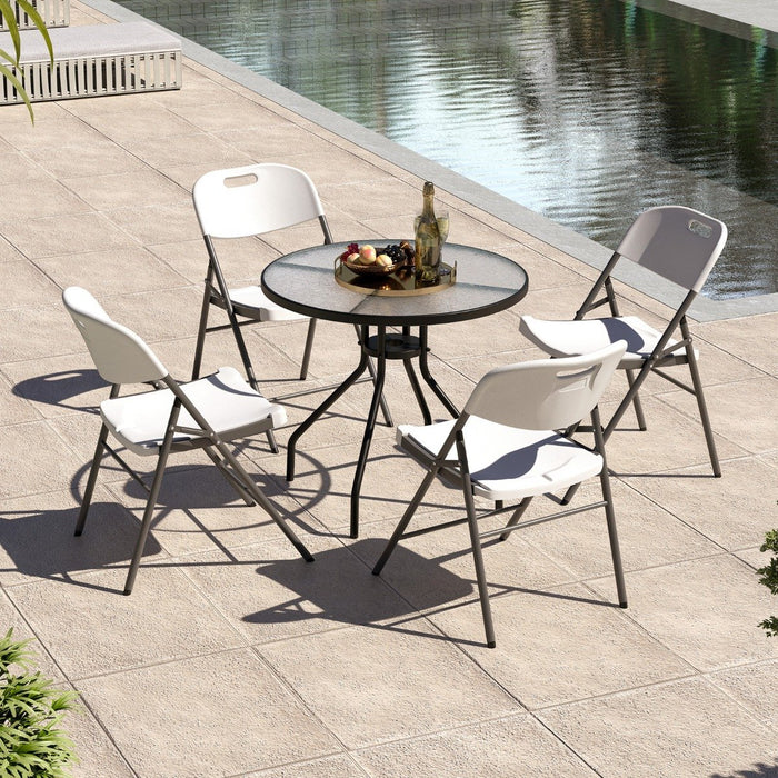 HDPE Plastic Folding Chairs with Metal Frame Set of 4 for Home Office-White