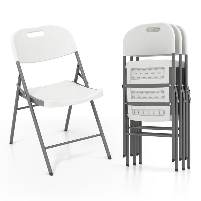 HDPE Plastic Folding Chairs with Metal Frame Set of 4 for Home Office-White