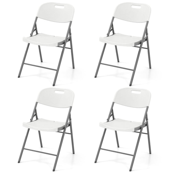 HDPE Plastic Folding Chairs with Metal Frame Set of 4 for Home Office-White