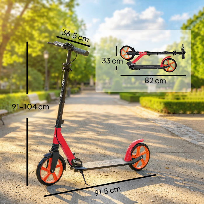 HOMCOM One-click Folding Kick Scooter for 14+ w/ Adjustable Handlebar, Push Scooter with Kickstand, Dual Brake System, Red