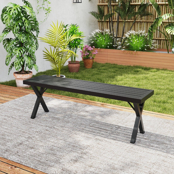 Heavy-Duty 2-Person Patio Metal Bench with Slatted Seat and X Legs