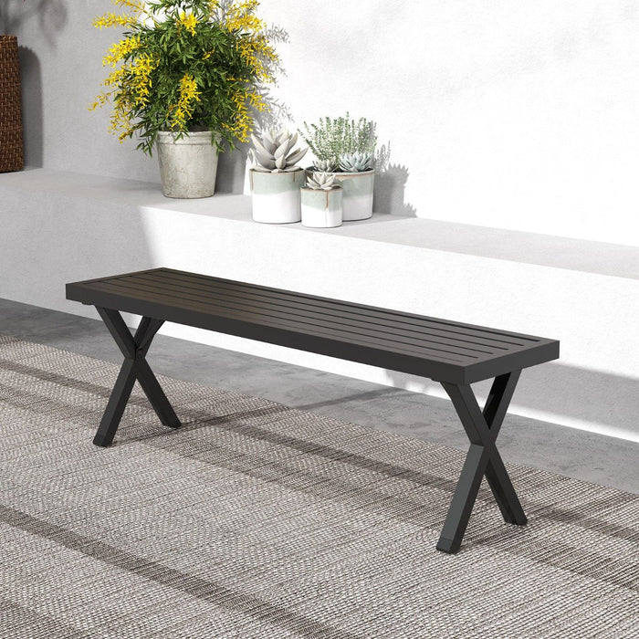 Heavy-Duty 2-Person Patio Metal Bench with Slatted Seat and X Legs