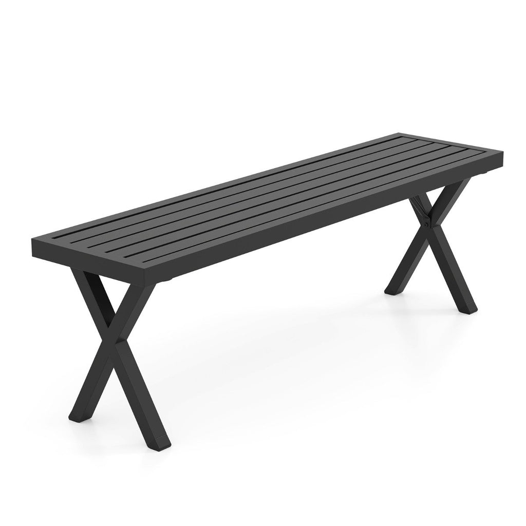Heavy-Duty 2-Person Patio Metal Bench with Slatted Seat and X Legs