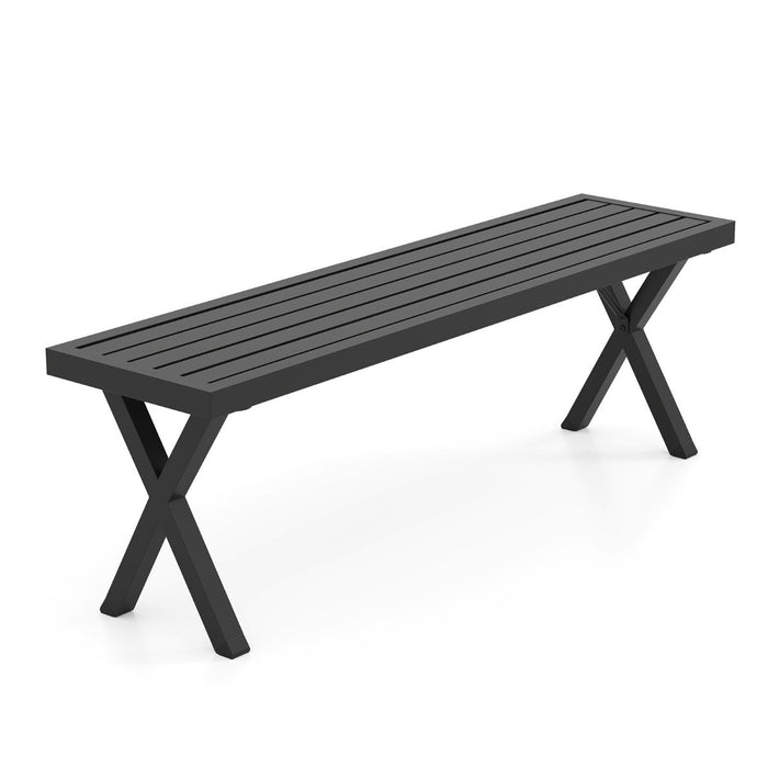 Heavy-Duty 2-Person Patio Metal Bench with Slatted Seat and X Legs