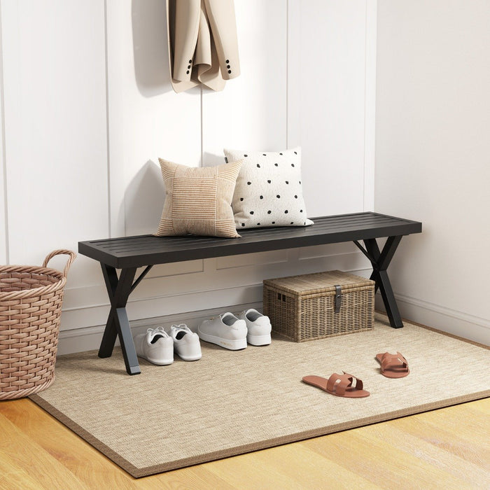 Heavy-Duty 2-Person Patio Metal Bench with Slatted Seat and X Legs