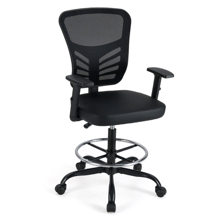 Height-adjustable Drafting Chair with Adjustable Armrests and Footrest Ring-
