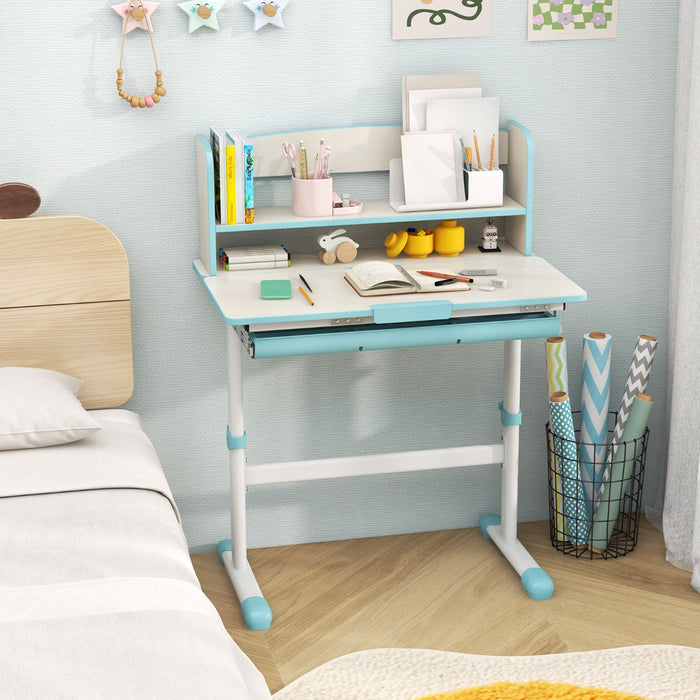 Height Adjustable Children Writing Table with Tilt Desktop and Hutch-