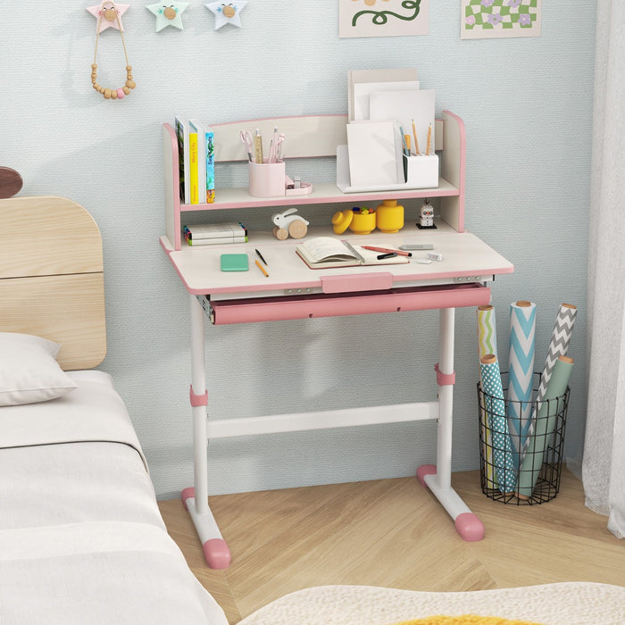 Height Adjustable Children Writing Table with Tilt Desktop and Hutch-
