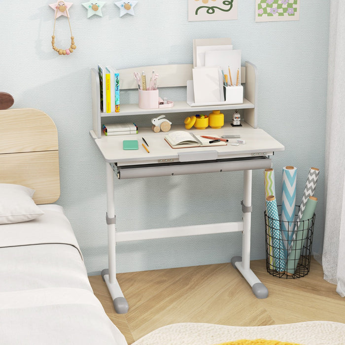 Height Adjustable Children Writing Table with Tilt Desktop and Hutch-