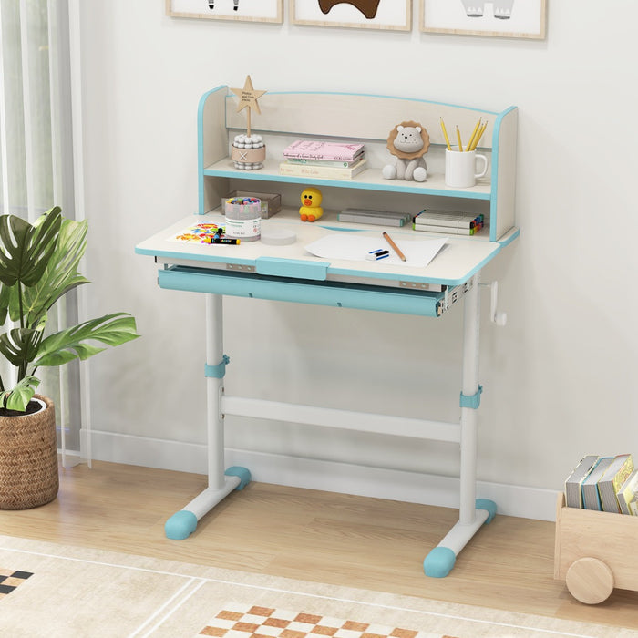 Height Adjustable Children Writing Table with Tilt Desktop and Hutch-