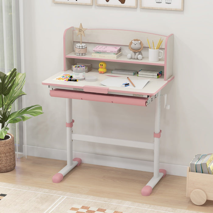 Height Adjustable Children Writing Table with Tilt Desktop and Hutch-