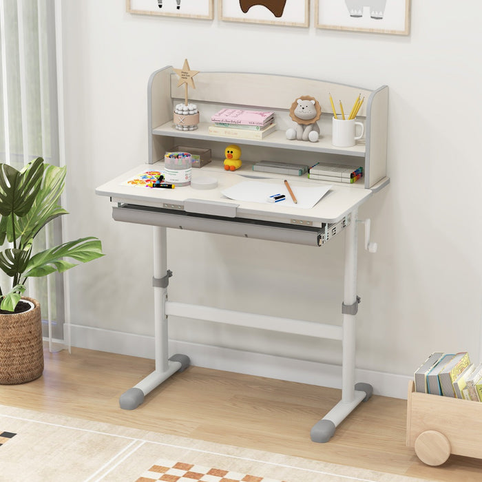 Height Adjustable Children Writing Table with Tilt Desktop and Hutch-