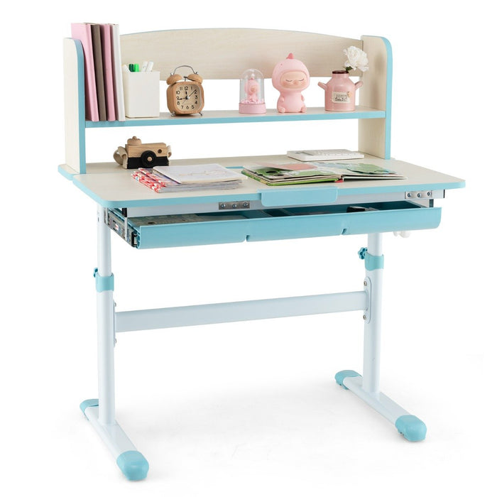 Height Adjustable Children Writing Table with Tilt Desktop and Hutch-