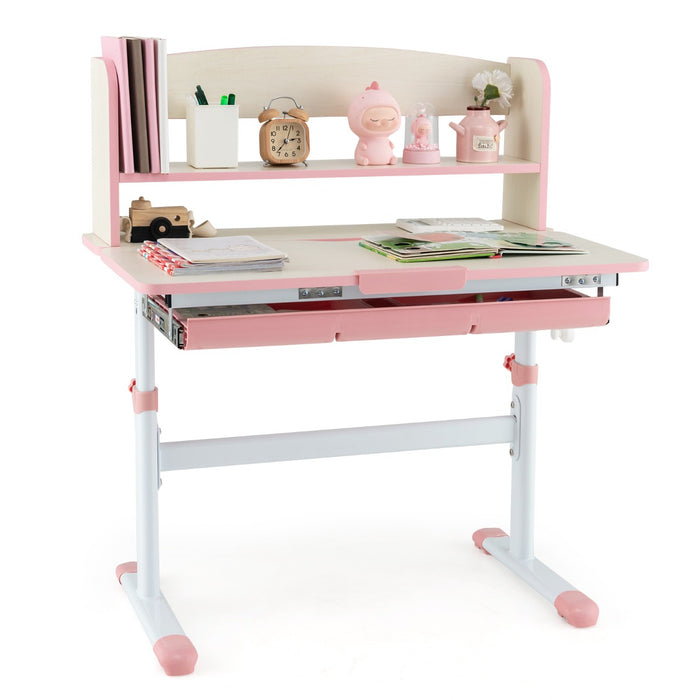 Height Adjustable Children Writing Table with Tilt Desktop and Hutch-