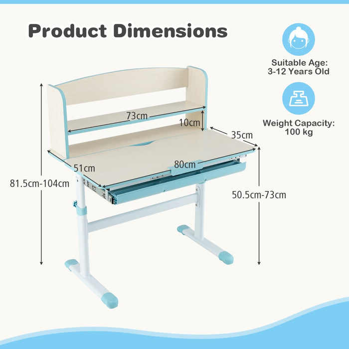 Height Adjustable Children Writing Table with Tilt Desktop and Hutch-