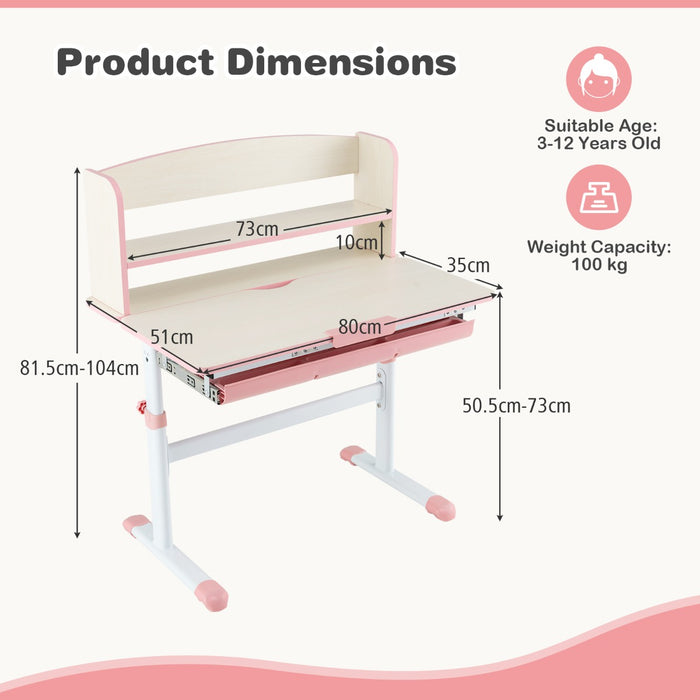 Height Adjustable Children Writing Table with Tilt Desktop and Hutch-
