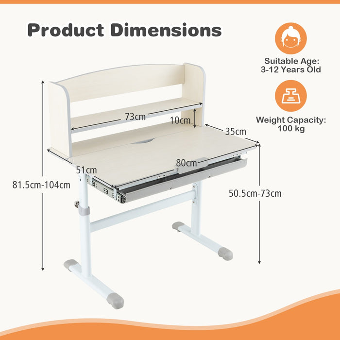 Height Adjustable Children Writing Table with Tilt Desktop and Hutch-