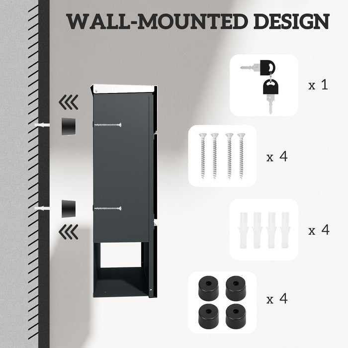 HOMCOM Wall Mounted Post Box with Viewing Window, 2 Lock, Modern Galvanised Steel Mailbox with Copper Core, Weatherproof Letterbox for Outdoor Use, Easy to Install, Silver