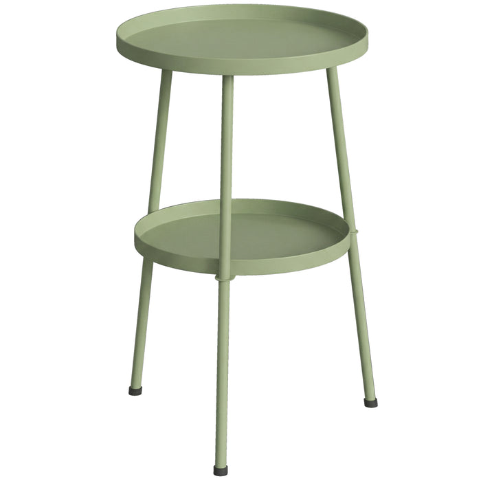 Outsunny Patio Side Table, 2-Tier Round Coffee End Table for Garden Balcony Living Room Bedroom, Light Green