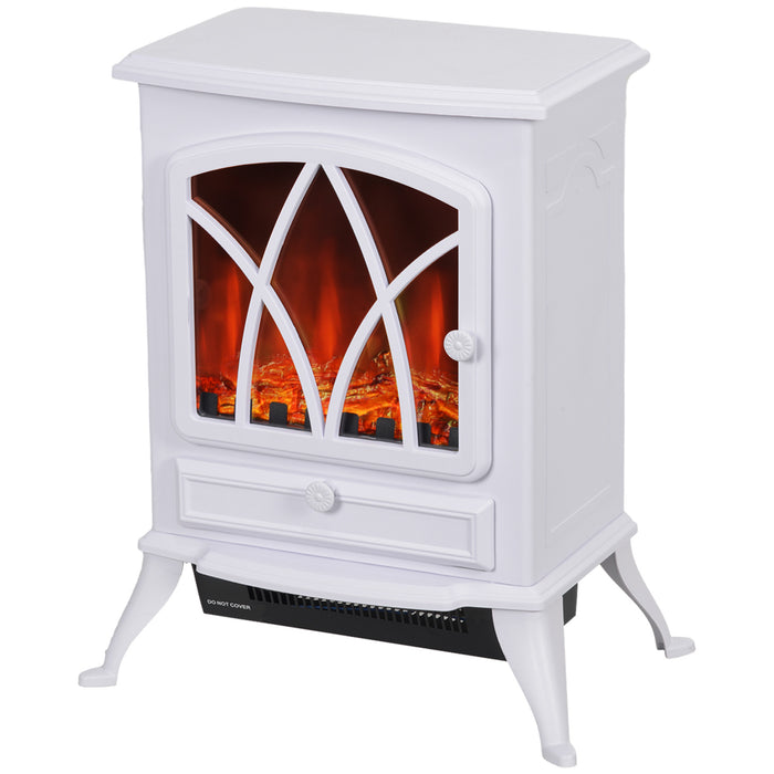 HOMCOM 1kW-2kW Vintage Electric Fireplace Heater - White | Aosom UK