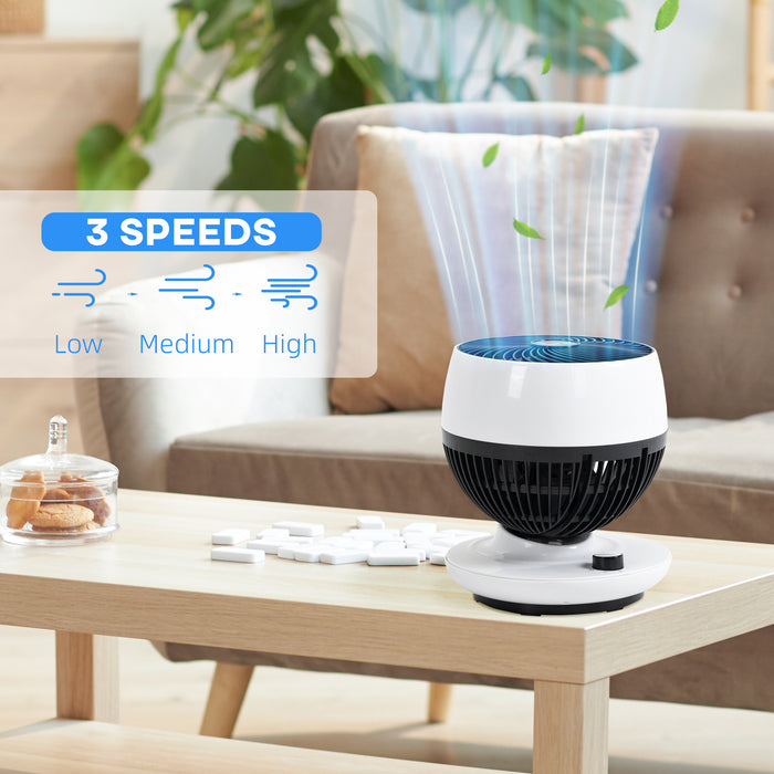 HOMCOM Room Air Circulator Desk Fan with 3 Speed, 70° Oscillating 90° Tilt, Tabletop Fan for Living Room, Bedroom, Office, White