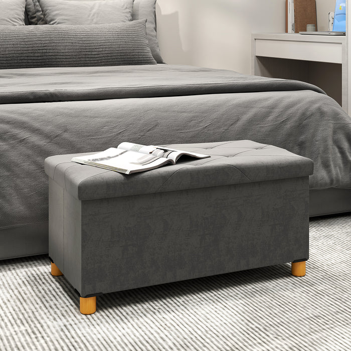 HOMCOM Velvet Upholstered Foldable Ottoman Footrest, Storage Ottoman Bench with Wood Legs for Living Room, Grey