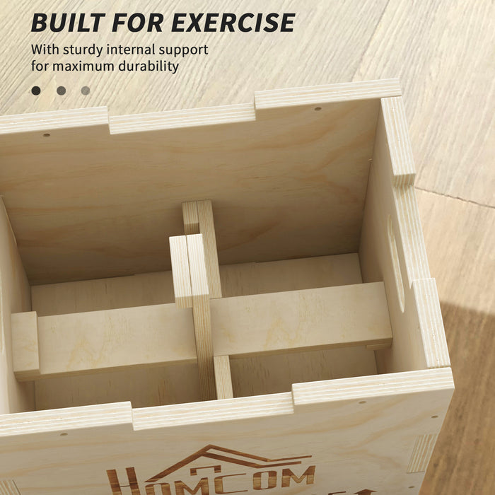 HOMCOM 3-in-1 Wooden Plyo Box, Plyometric Jump Box with Handle Openings for Home Gym, 12" x 14" x 16", Natural
