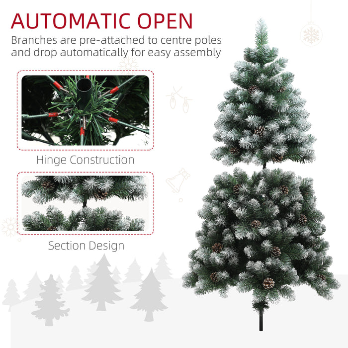 HOMCOM 5ft Artificial Pine Christmas Tree with 489 Branch Tips and Steel Base, Realistic Hinged Tree with Pinecones, Holiday Décor for Home Office, Green
