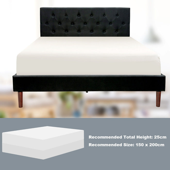 Button Tufted Linen Upholstered King Size Bed Frame with Headboard-Black