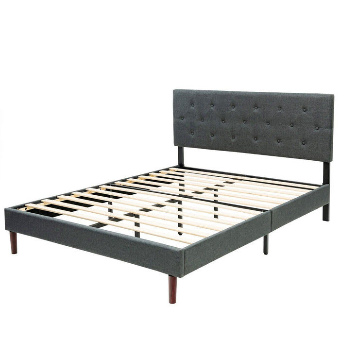 Button Tufted Linen Upholstered King Size Bed Frame with Headboard-Black