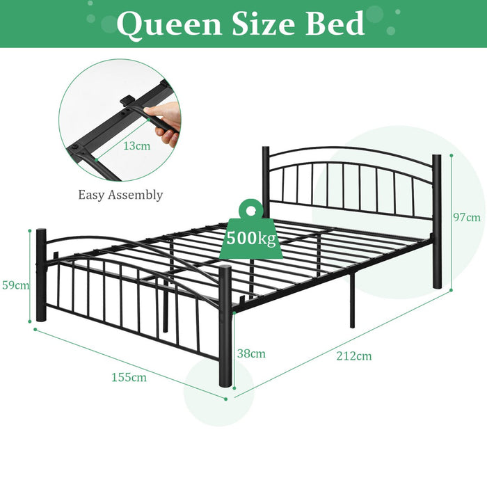 Bedroom Furniture Collection - Queen Size Metal Bed Frame with Attached Headboard - Ideal Platform Bed for Enhancing Room Decor