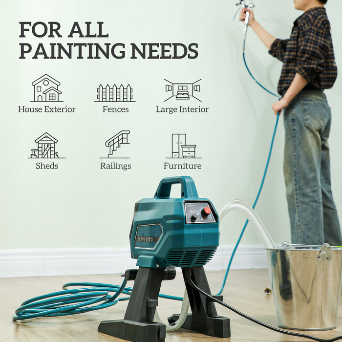 HOMCOM Airless Paint Sprayer, Thinning-Free, Electric Fence Paint Sprayer for Exterior and Interior DIY Painting Projects, Wall Spray Gun Machine, Household Use, 1.5L/min, 200 Bar, 7.5 m Hose