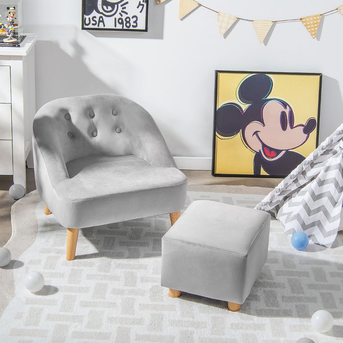 2 Pieces Upholstered Kids Sofa Set with Ottoman-