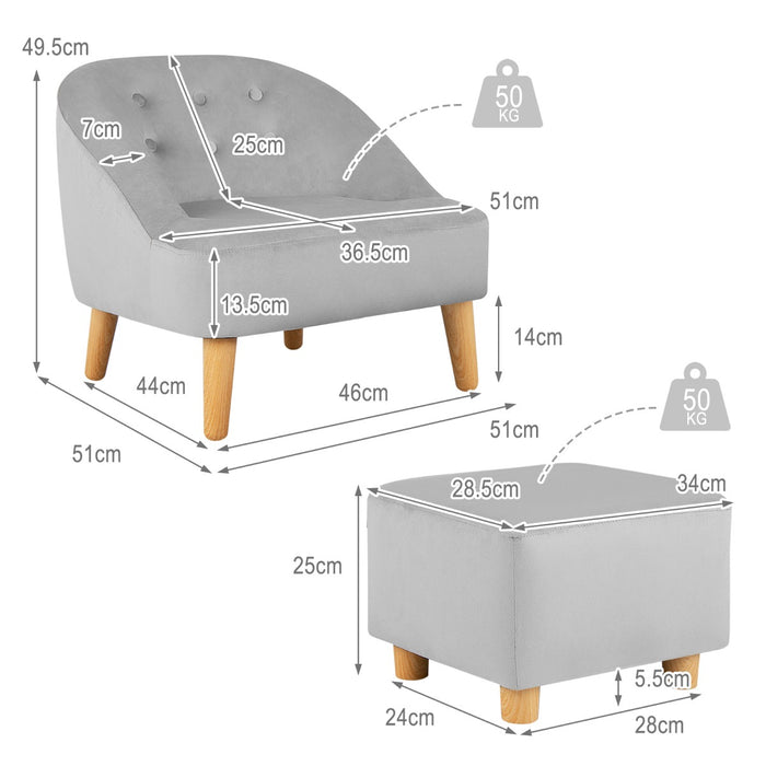 2 Pieces Upholstered Kids Sofa Set with Ottoman-