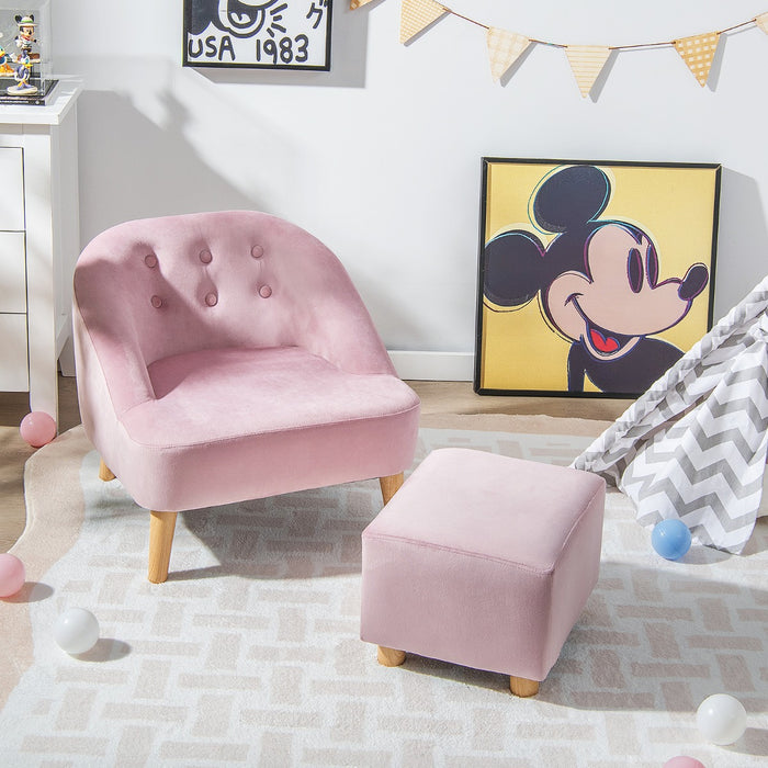 2 Pieces Upholstered Kids Sofa Set with Ottoman-