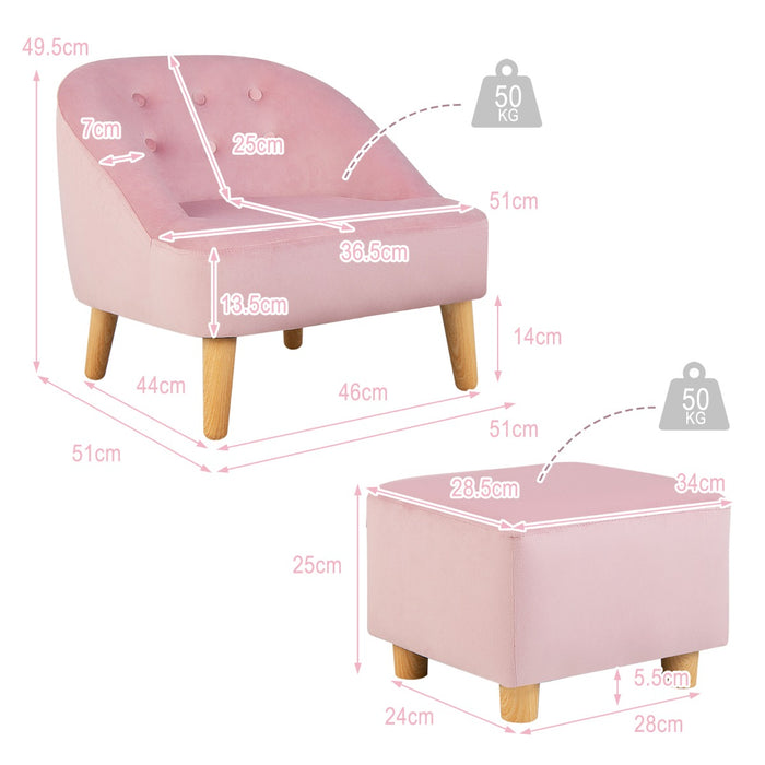 2 Pieces Upholstered Kids Sofa Set with Ottoman-