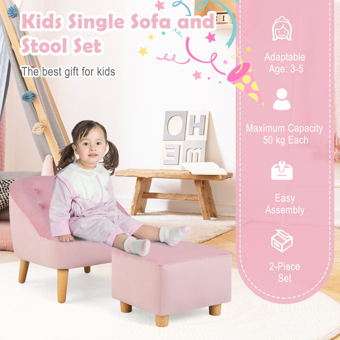 2 Pieces Upholstered Kids Sofa Set with Ottoman-