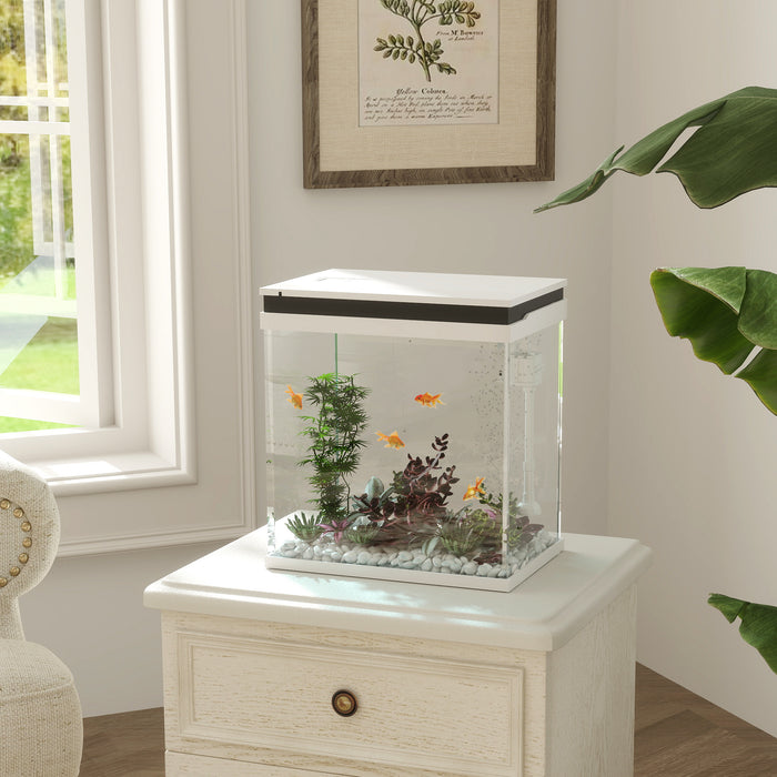 PawHut 14L Glass Fish Tank with Filter System, LED Lights, Water Pump, White